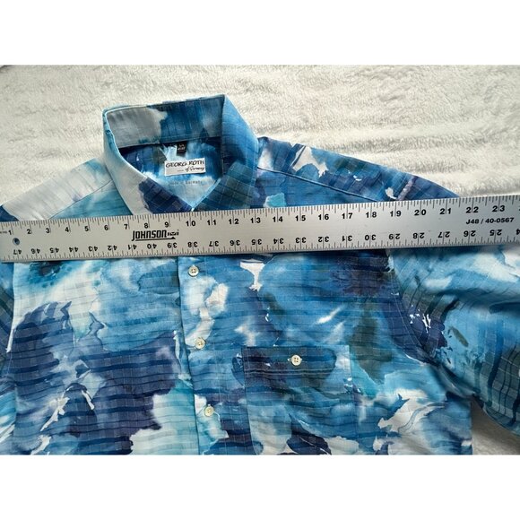 Georg Roth Mens Blue White Watercolor Short-Sleeve Button-Up Shirt L/4 41/42 - Picture 4 of 6